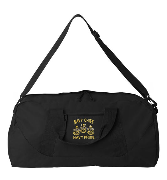 23 1/2" Large Duffel Bag Embroidered Navy Chief Navy Pride Black