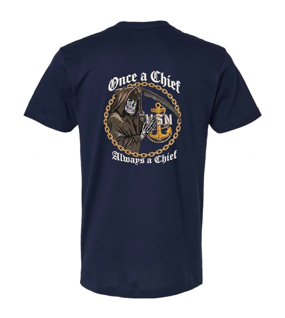Once a Chief Always a Chief Grim Reaper Navy Blue T-Shirt