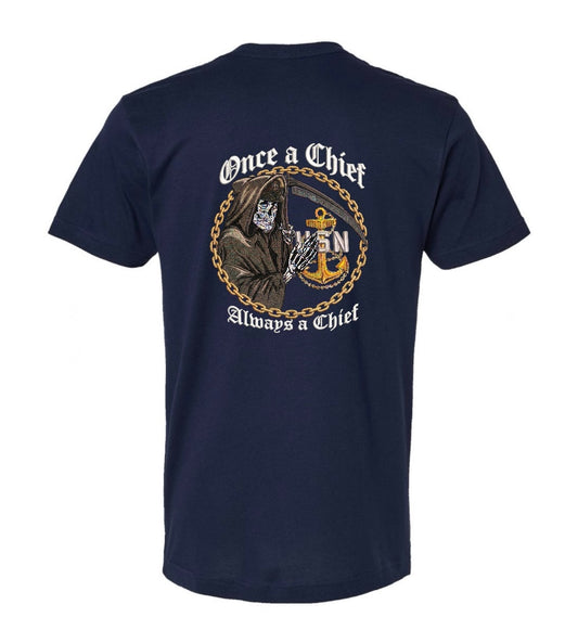 Once a Chief Always a Chief Grim Reaper Navy Blue T-Shirt