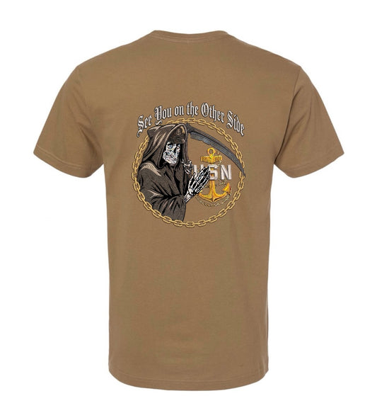 See You on the Other Side Grim Reaper Coyote Brown T-Shirt