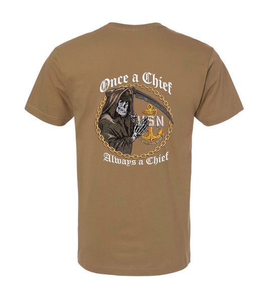 Once a Chief Always a Chief Grim Reaper Coyote Brown T-Shirt