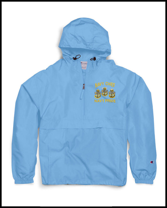 Light Blue Champion Navy Chief Navy Pride Quarter-Zip Windbreaker