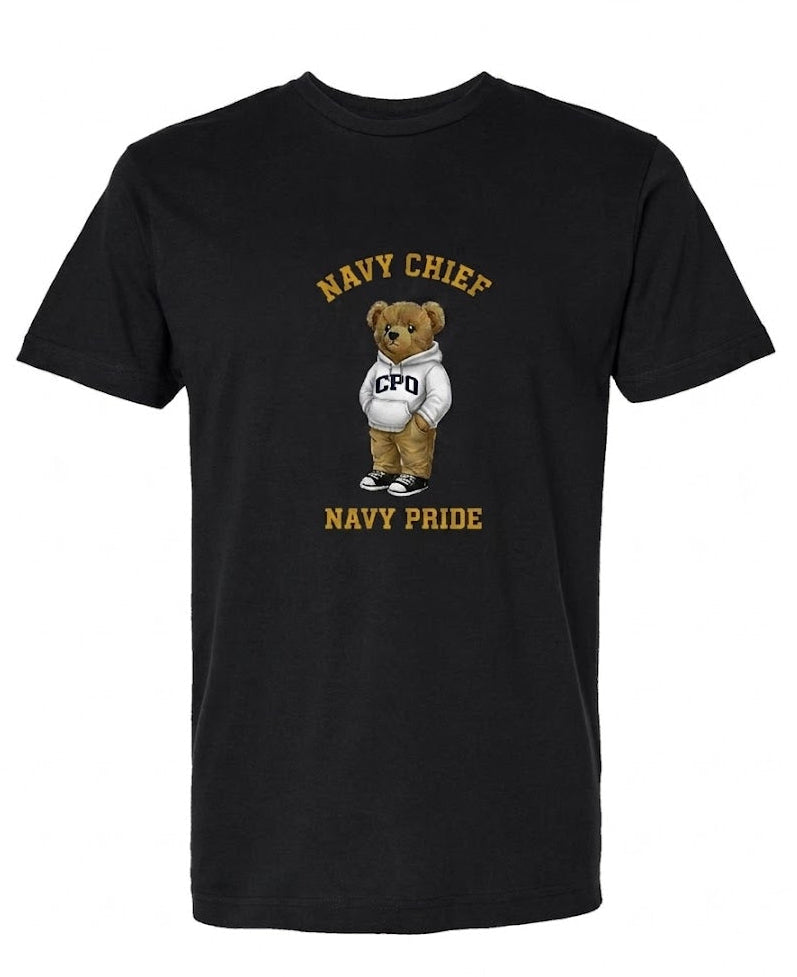 Navy Chief Navy Pride CPO Bear Black T-Shirt