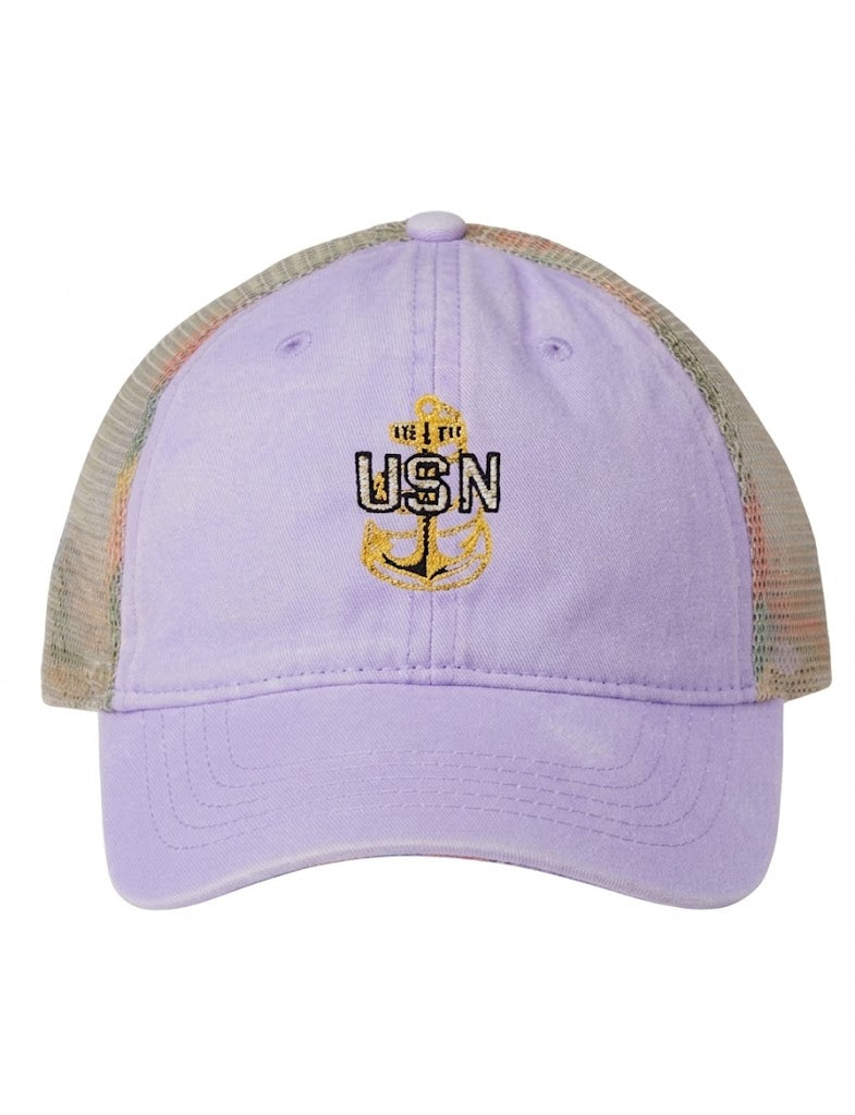 Lavender With Tan Mesh Trucker Ponytail Hat