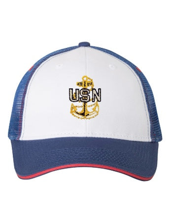 White, Royal Blue, and Red Trucker Hat