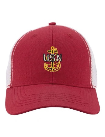 Red and White CPO Trucker Ponytail Hat