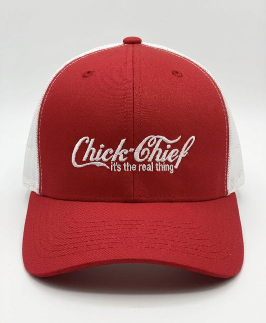 Red and White Chick Chief Real Thing Trucker Ponytail Hat