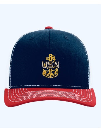 Navy Blue Red and White Trucker Hat