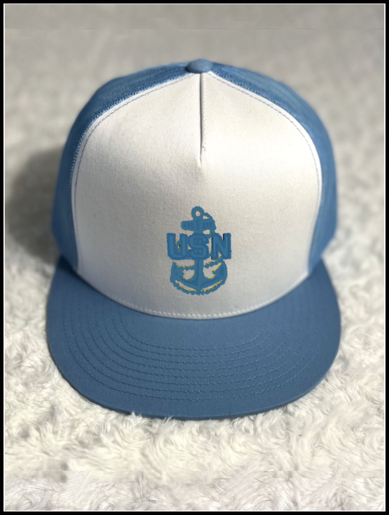 White & Light Blue CPO Trucker Hat