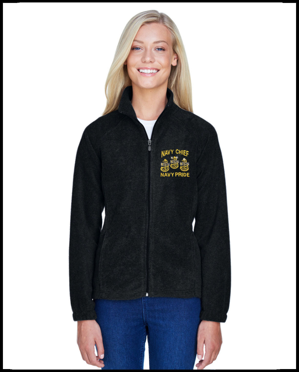 Ladies Black Navy Chief Navy Pride Fleece Jacket