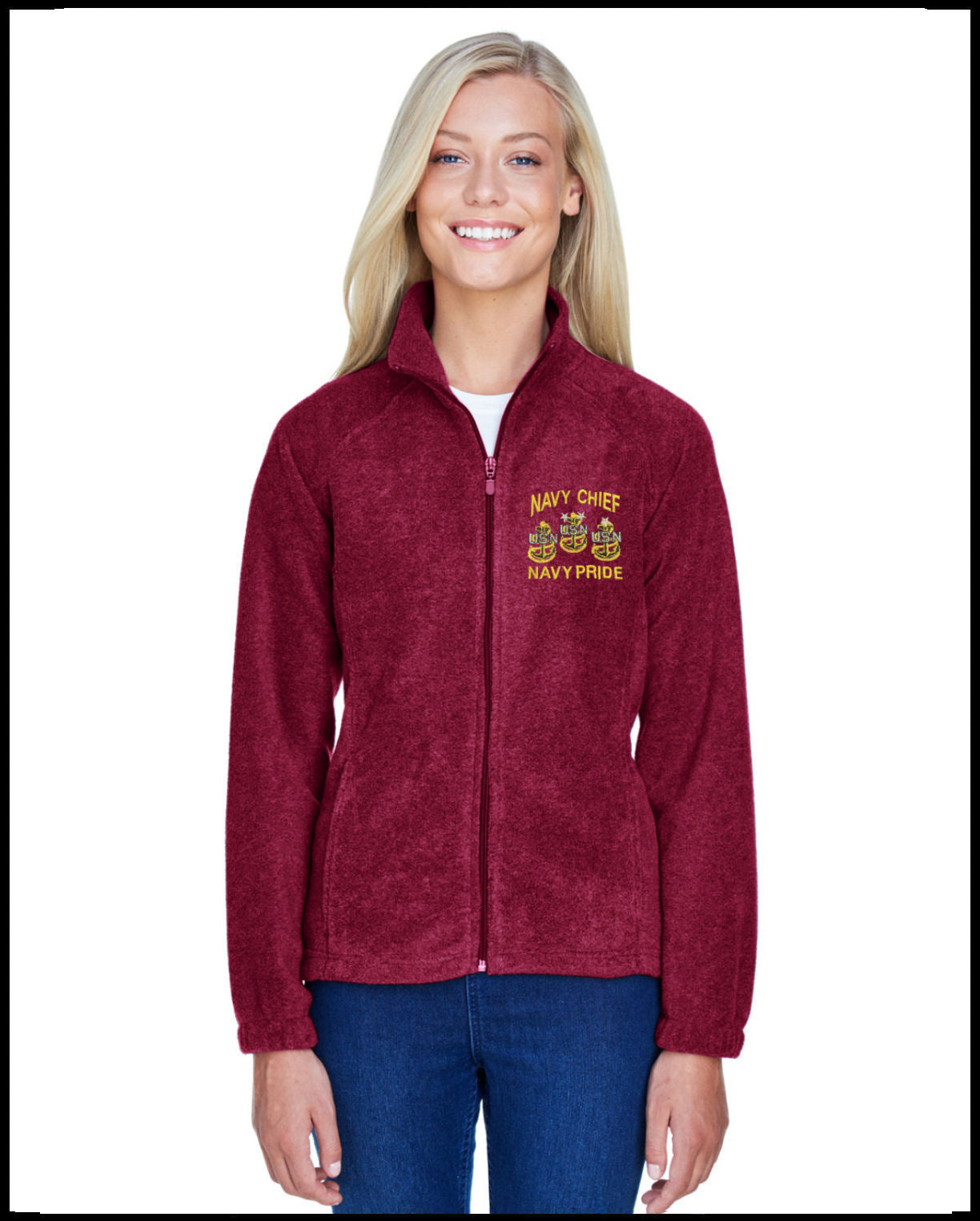 Ladies Wine Navy Chief Navy Pride Fleece Jacket