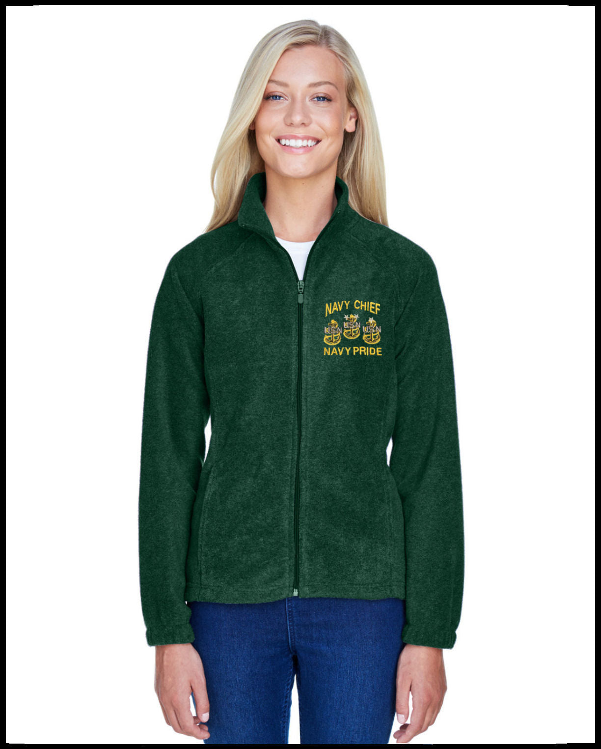 Ladies Green Navy Chief Navy Pride Fleece Jacket