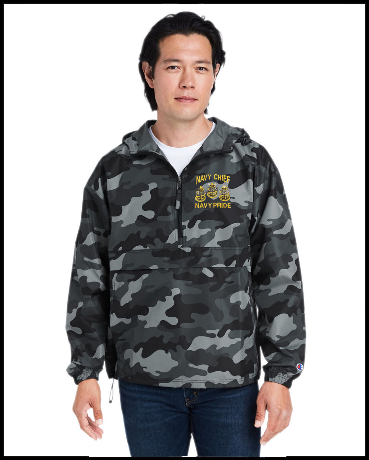 Camouflage Champion Navy Chief Navy Pride Quarter-Zip Windbreaker Black & Grey