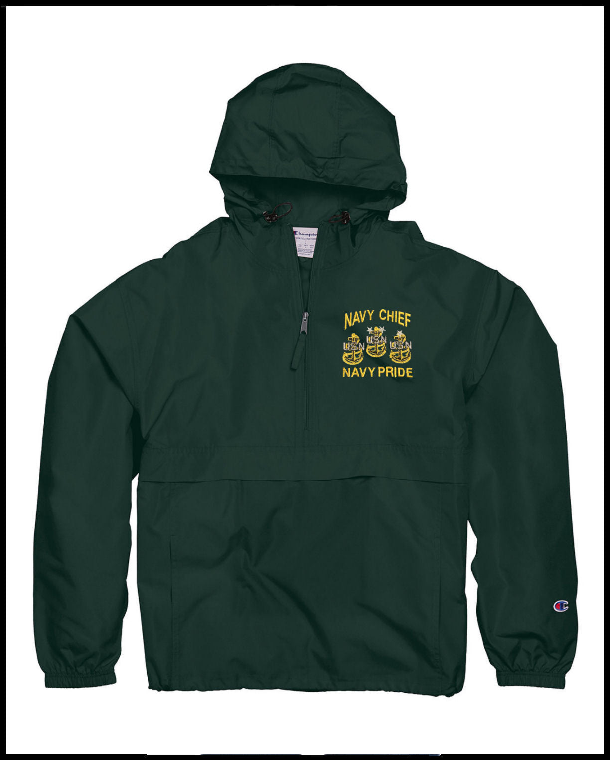 Dark Green Champion Navy Chief Navy Pride Quarter-Zip Windbreaker