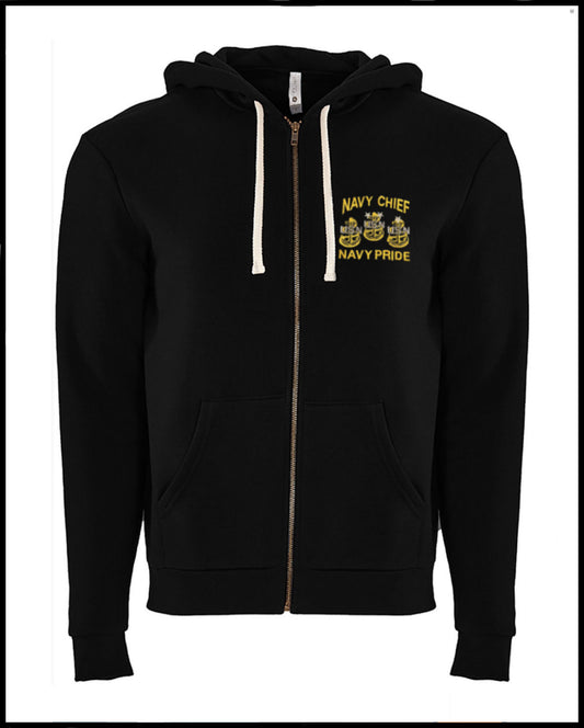 Navy Chief Navy Pride Embroidered Black Zipped Hooded Sweatshirt