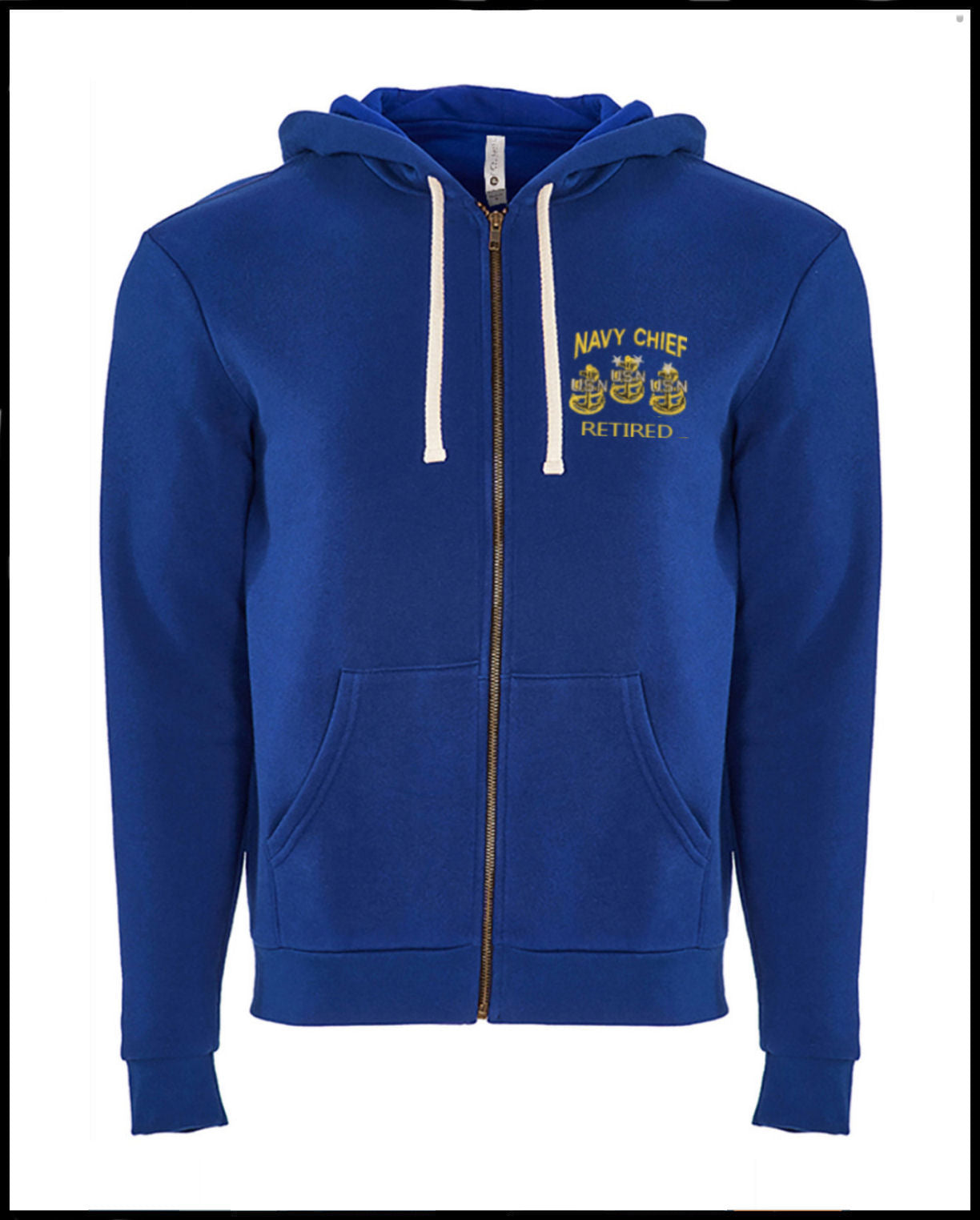 Navy Chief Retired Embroidered Blue Zipped Hooded Sweatshirt