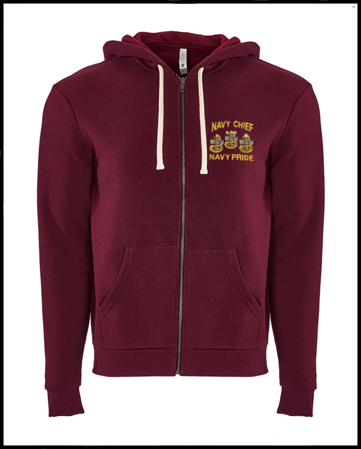 Navy Chief Navy Pride Embroidered Burgundy Zipped Hooded Sweatshirt