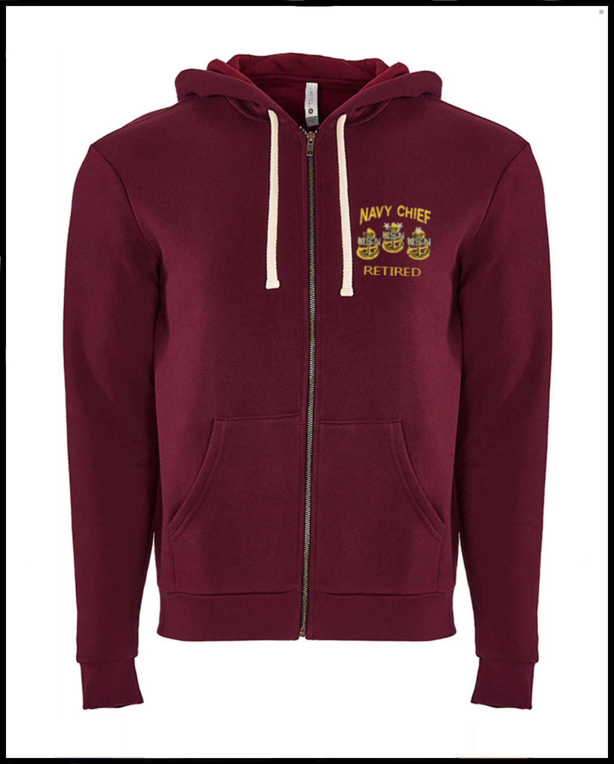 Navy Chief Retired Embroidered Burgundy Zipped Hooded Sweatshirt