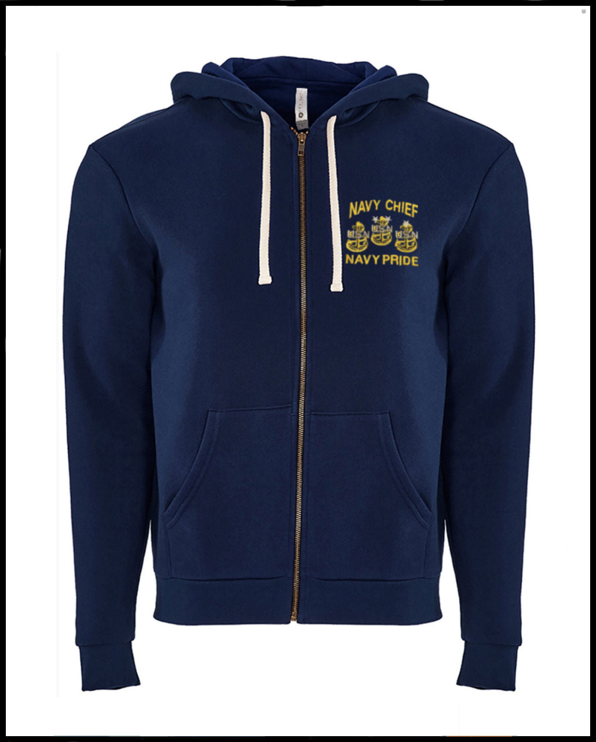 Navy Chief Navy Pride Embroidered Navy Blue Zipped Hooded Sweatshirt