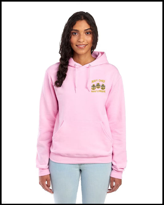 Navy Chief Navy Pride 3 Anchors Embroidered Pink Hooded Sweatshirt