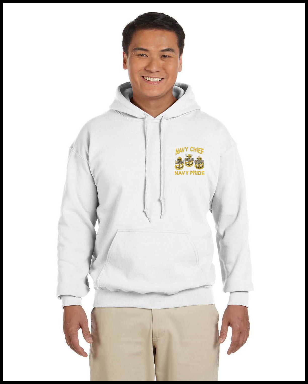 Navy Chief Navy Pride 3 Anchors Embroidered White Hooded Sweatshirt