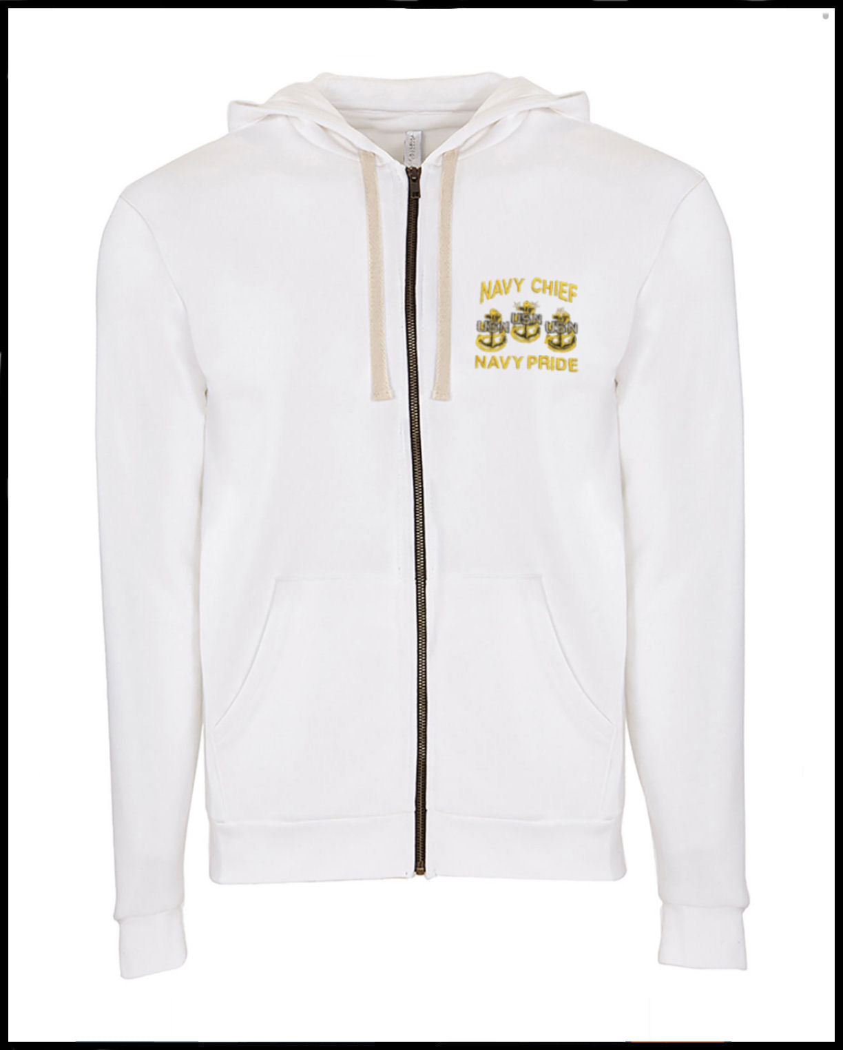 Navy Chief Navy Pride Embroidered White Zipped Hooded Sweatshirt