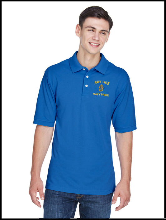 CPO Navy Chief, Navy Pride Royal Blue Polo Shirt 1 Anchor