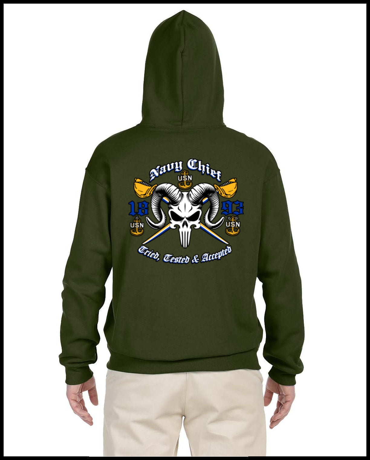 Chief Punisher Goat Military Green Hooded Sweatshirt