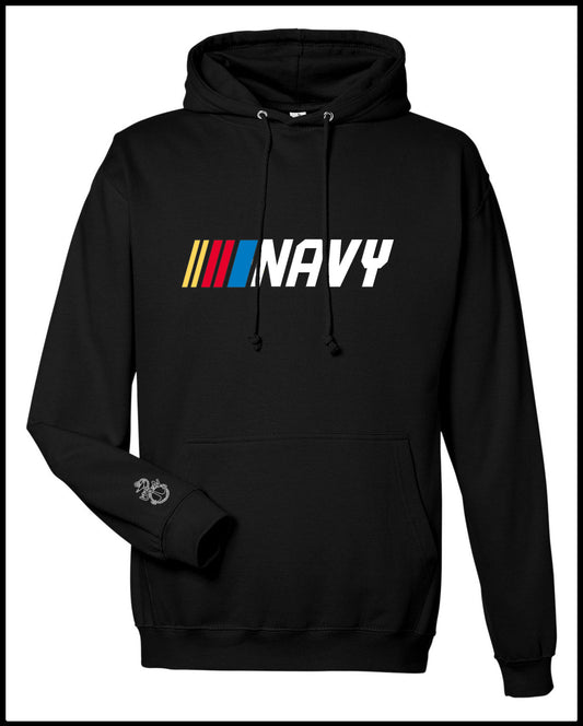 Navy Racer Black & White Hooded Sweatshirt