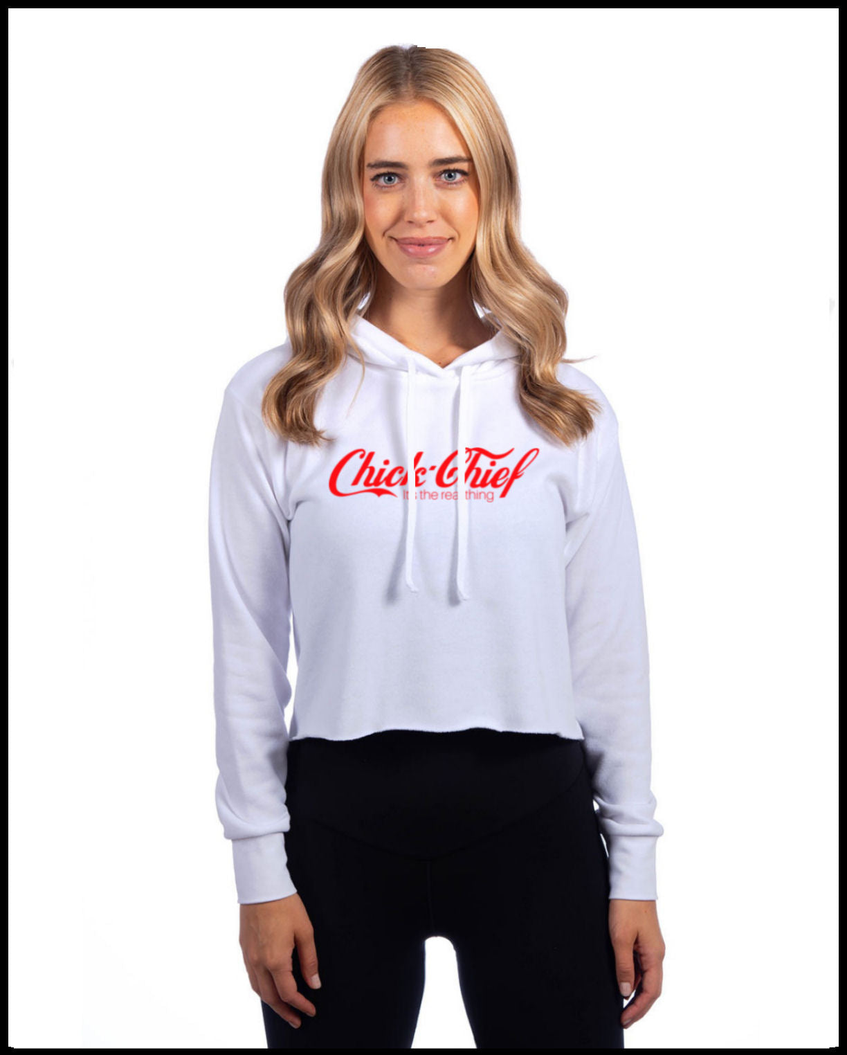 Chick Chief White & Red Crop Top Hooded Sweatshirt