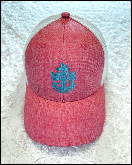 Pink and White & Turquoise CPO Ponytail Hat