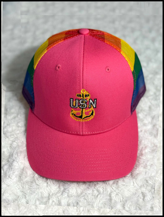 Hot Pink & Rainbow Trucker Hat