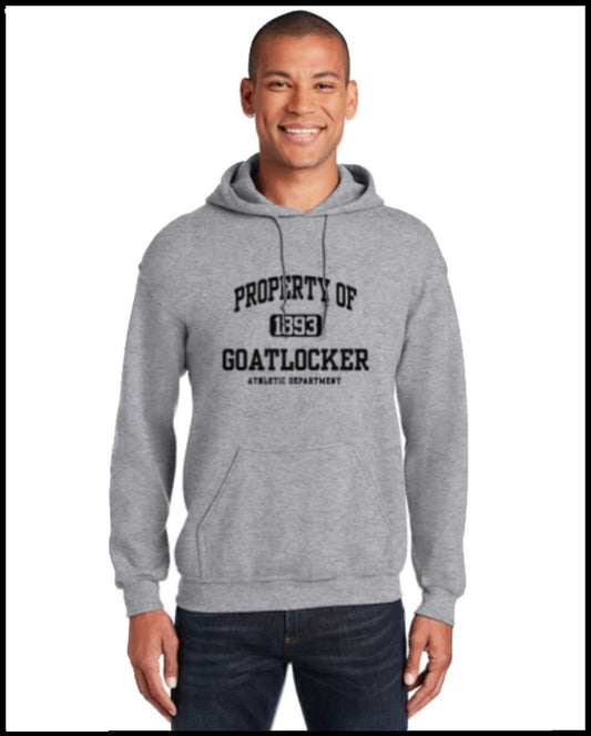 Property of Goat Locker Sports Gray & Black Hooded Sweatshirt