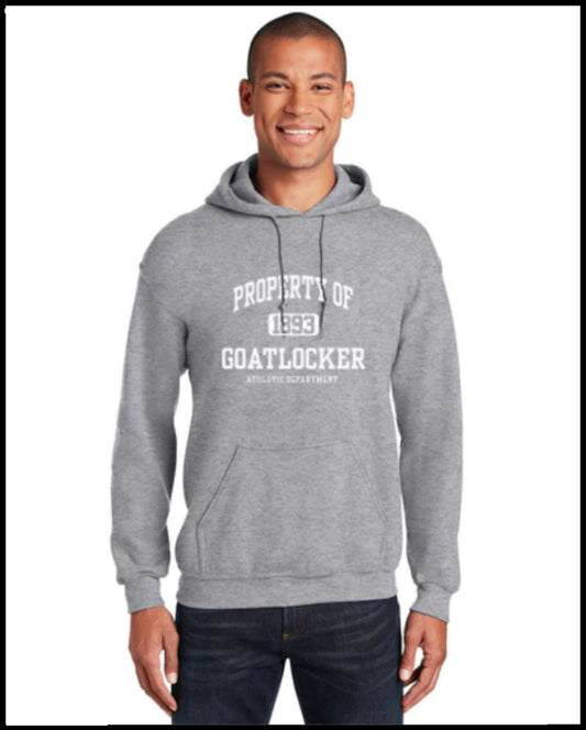 Property of Goat Locker Sports Gray & White Hooded Sweatshirt