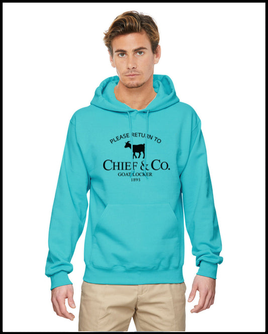 Return to Chief & Co. Goatlocker Tahiti Blue & Black Hooded Sweatshirt