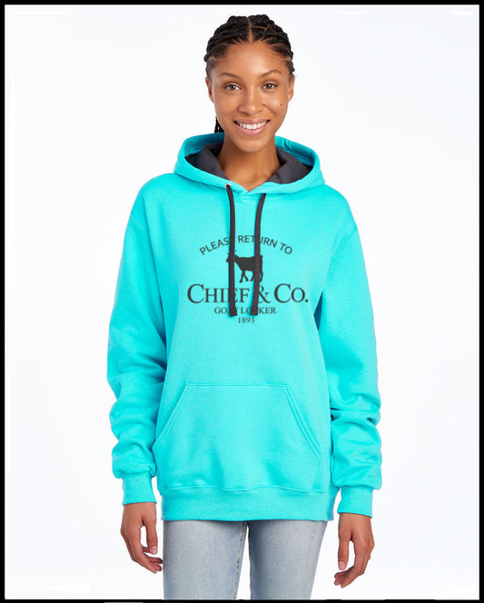 Return to Chief & Co. Goatlocker Tahiti Blue & Grey Hooded Sweatshirt