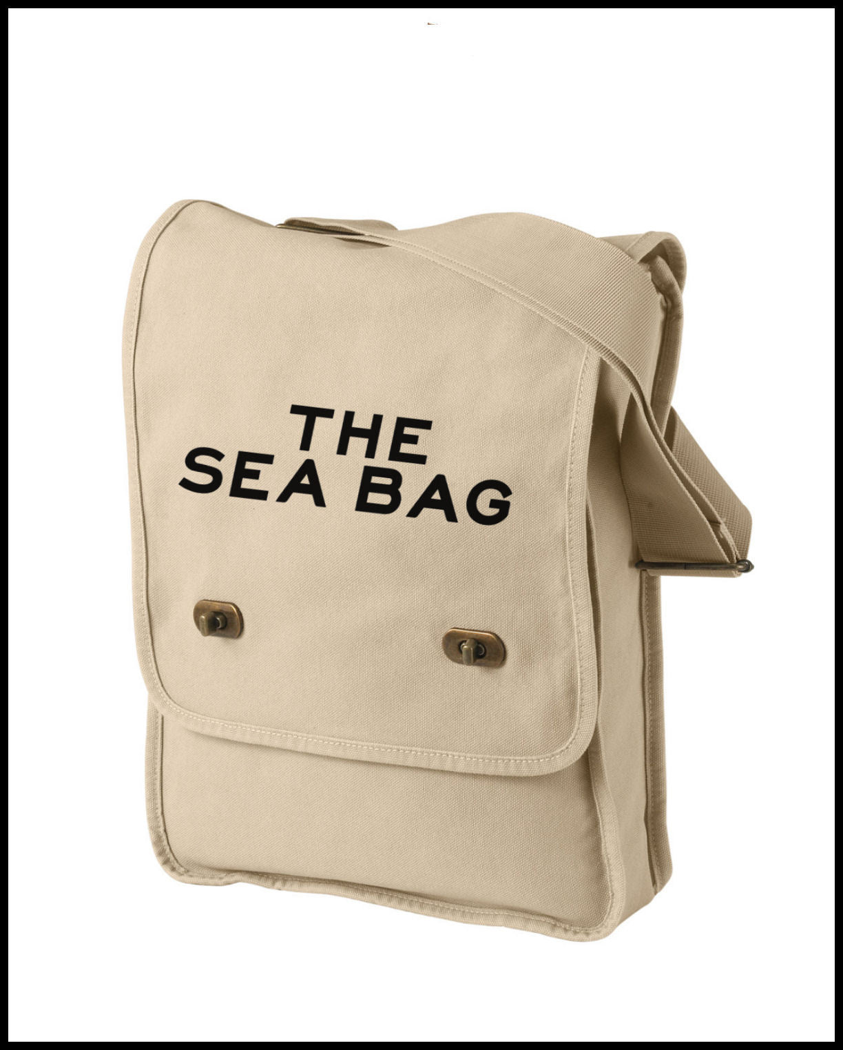 The Sea Bag Khaki Tote with Black Design