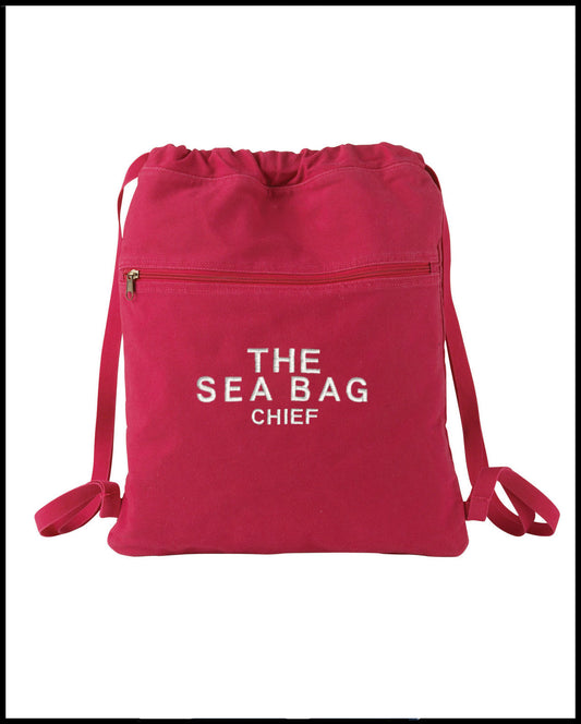 The Sea Bag Embroidered Pale Carmine Canvas Drawstring Backpack