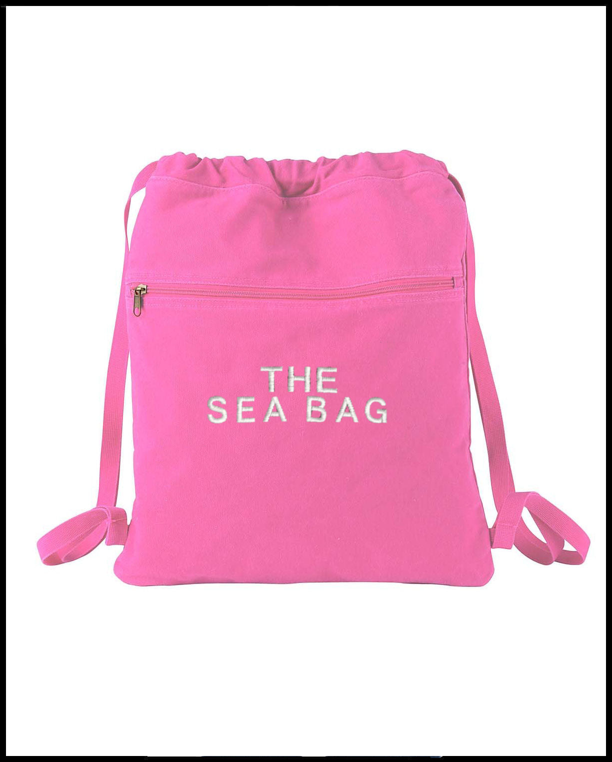 The Sea Bag Pale Pink Embroidered Canvas Drawstring Backpack