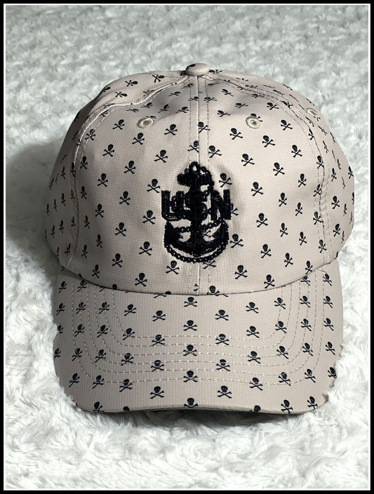 Khaki Stone & Black Pirate Skulls CPO Hat